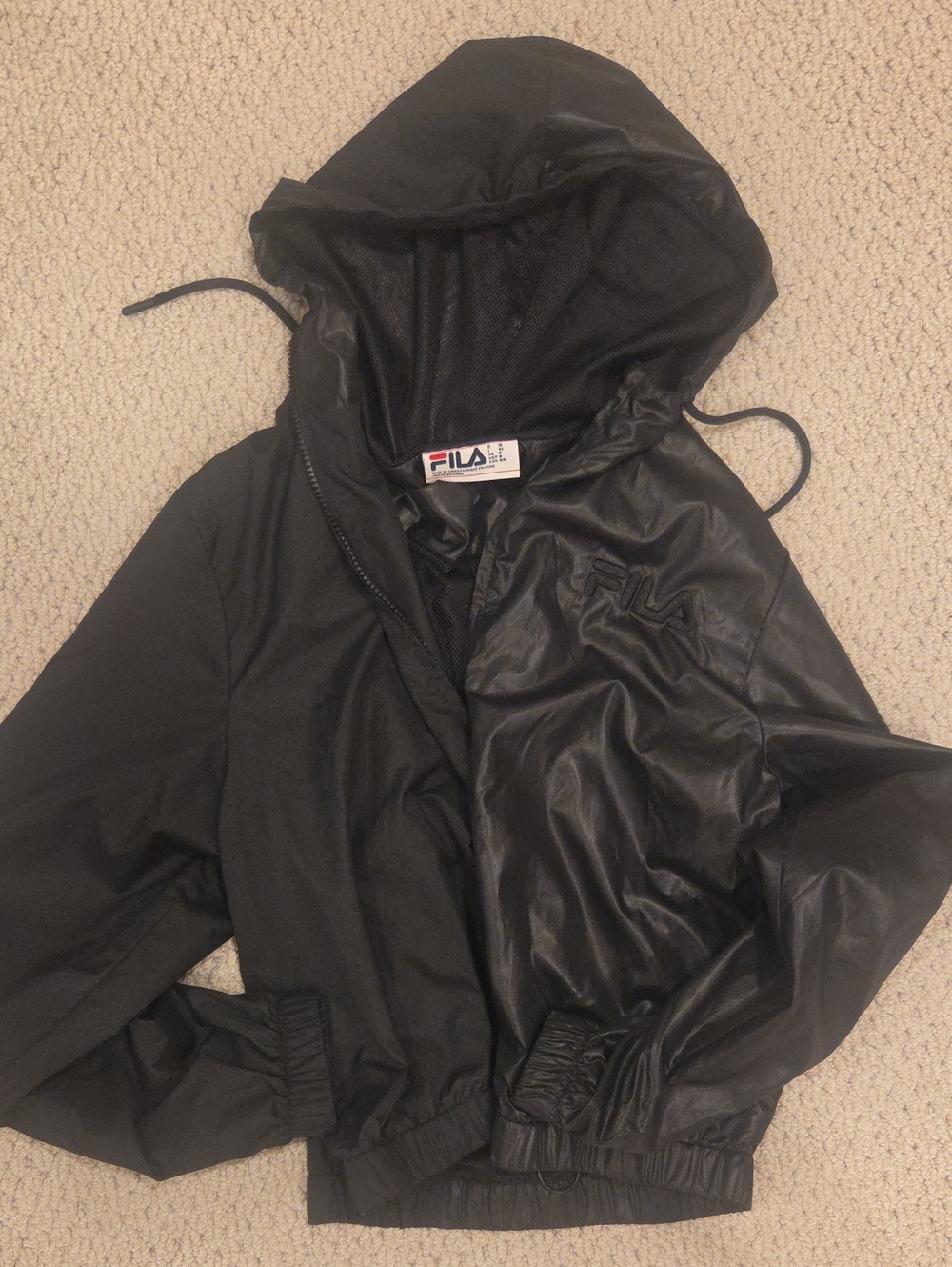 FILA Women's Black Lightweight Hooded Windbreaker Jacket Mesh Lined Size Medium